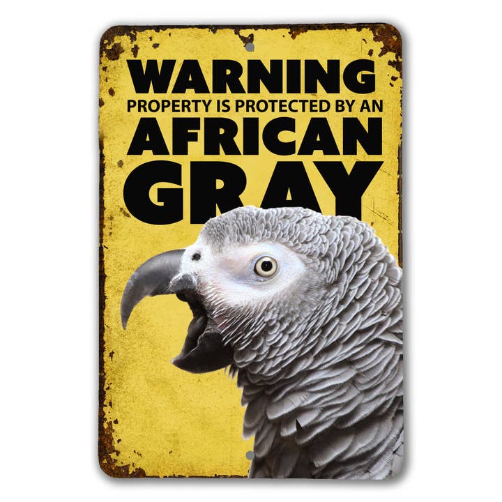 Warning African Grey Sign for wholesale by Real Cool Stickers & Stuff