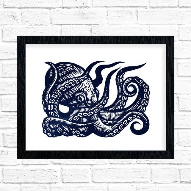 Octopus Linocut Art Print for wholesale by Horse & Hare