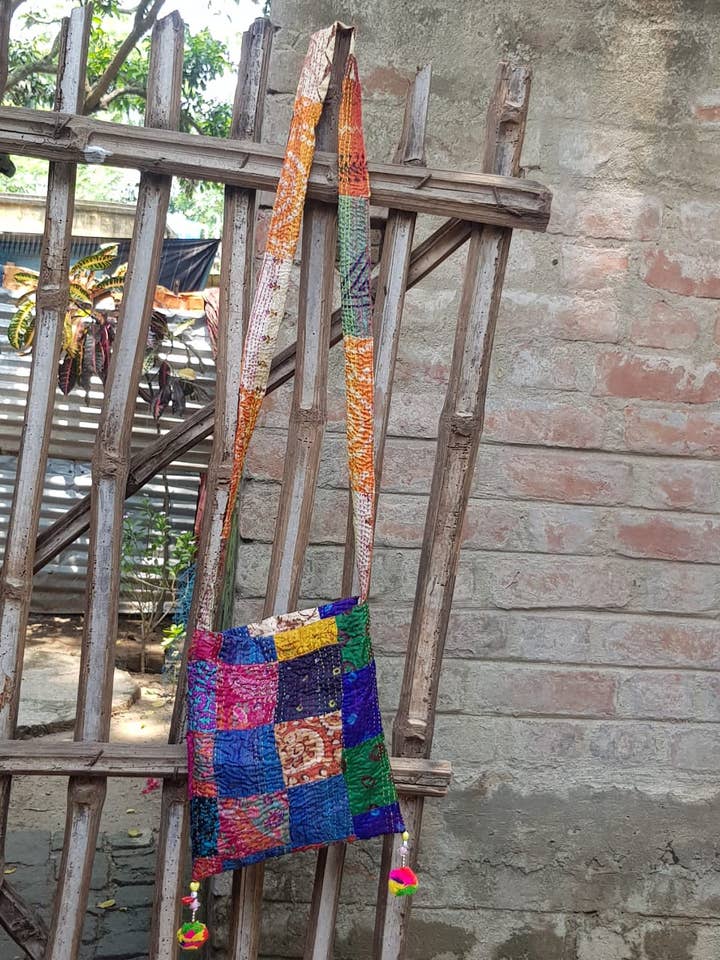 Silk Kantha Sling Bag-Outdoor Cross Shoulder Bags-Fashion for wholesale by Meghcraft