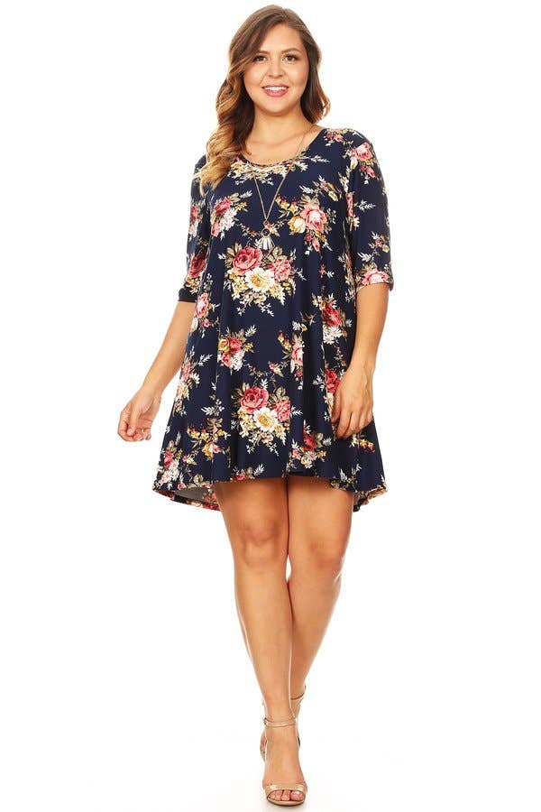 VIBE Apparel Co – wholesale Klänning - Dam – Plus mörk blommig borstad sväng klänning7