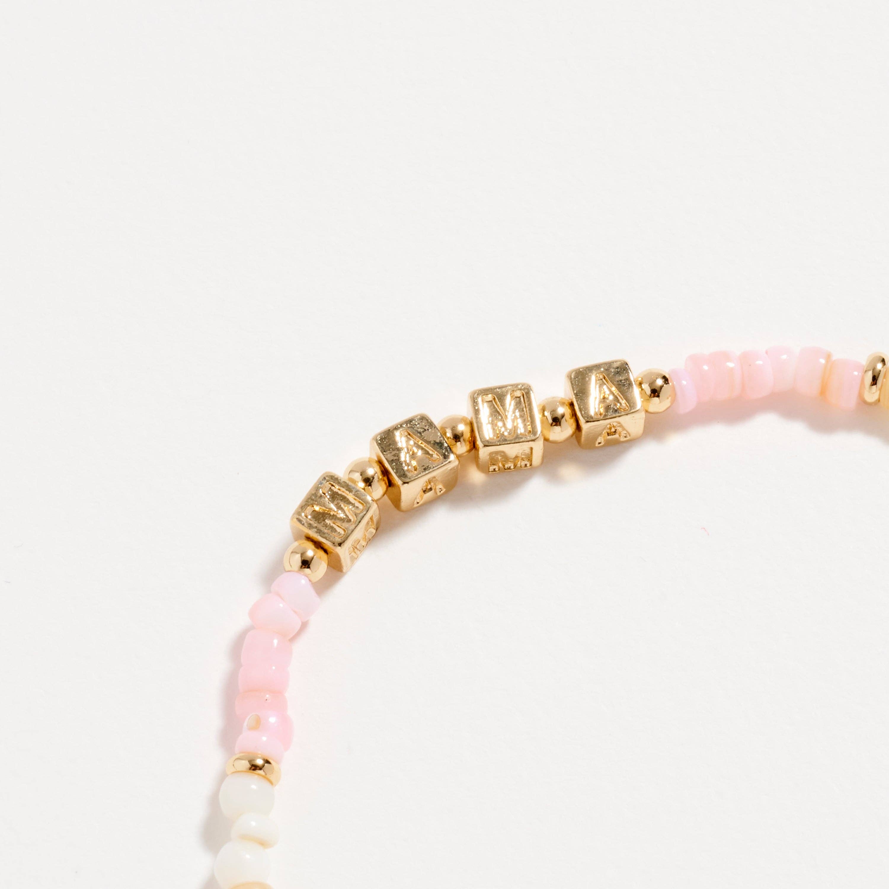 Frem - Wholesale Beaded Bracelet - Gold Dipped Beaded “Mama” Bracelet with Gold Letter Cubes & Heart Accents – Mother’s Day Stretch Bracelet8