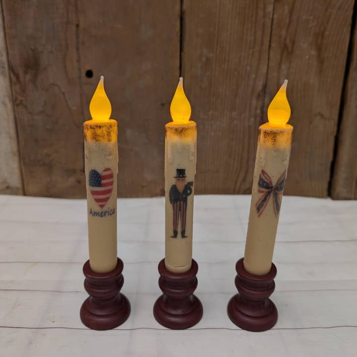 A.T. Imports - Wholesale Flameless Candle - Set of 3 Americana Timer Taper Candles2