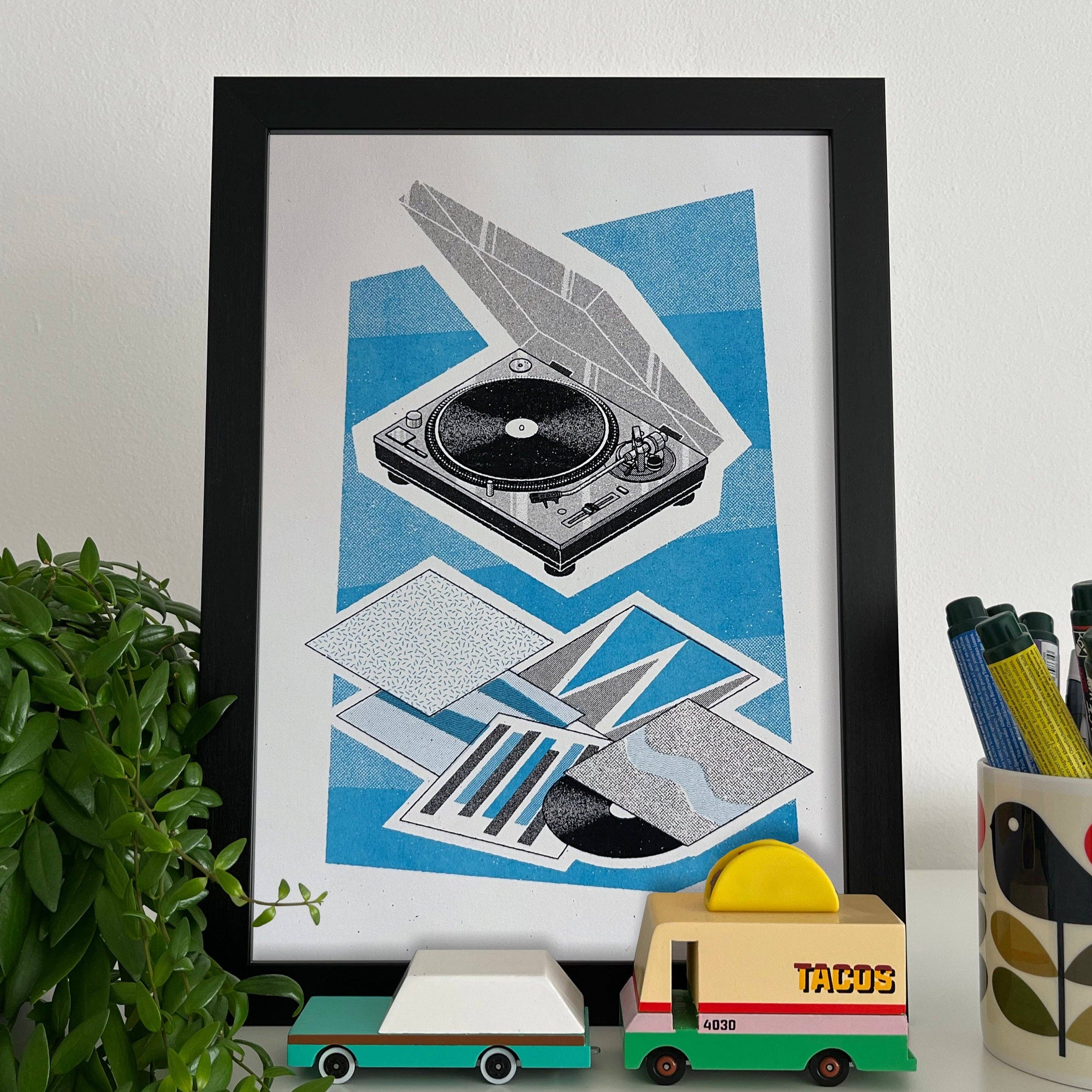 Mockup Goods Co. - Wholesale Art Print - A5 Risograph Print – Technics SL-1200 Turntable Wall Art1