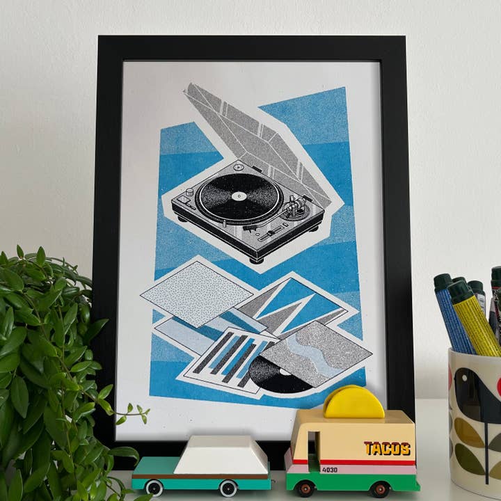 Mockup Goods Co. - Wholesale Art Print - A5 Risograph Print – Technics SL-1200 Turntable Wall Art1