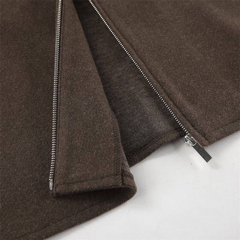 Brown Solid Color Notched Collar Thick Wool Jacket for wholesale on Faire11