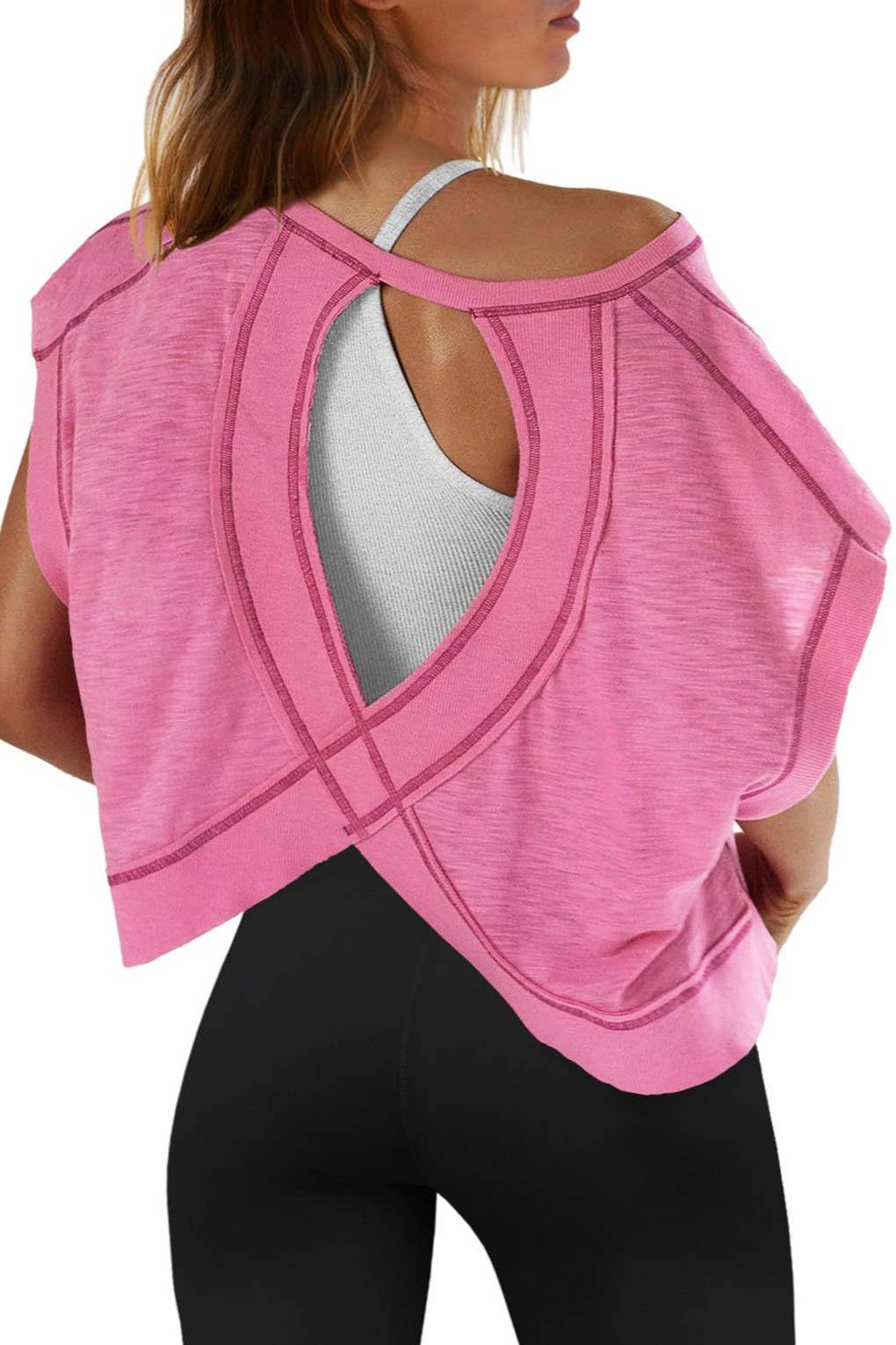 Rosa Clothing - Wholesale T-Shirt - Women's - Slouchy wrapped cutout back short sleeve workout tee top13