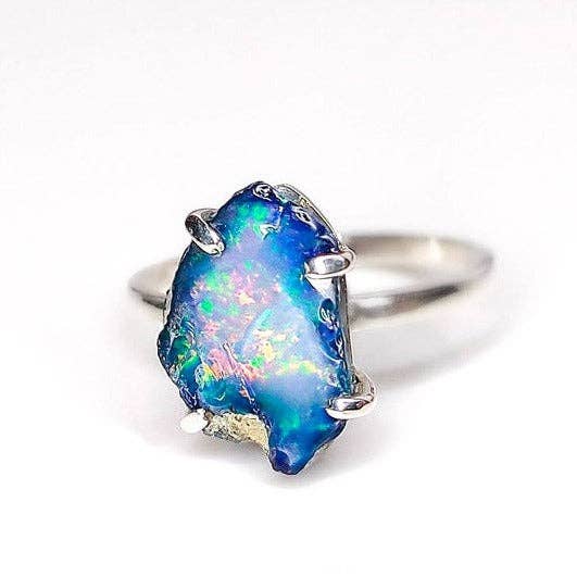 Sacred Ceremony - Venta al por mayor Anillos grandes/de cóctel - Anillo raro de ópalo de fuego negro crudo