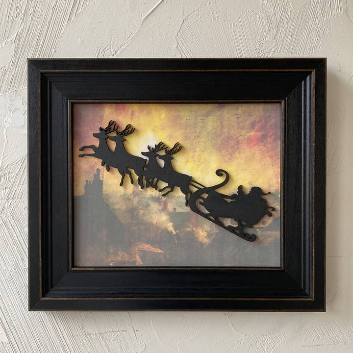 Madison Bay Co. - Historical Home Decor Reproductions - Wholesale Christmas Wall Art - Coming to Town, Santa Claus and Reindeer Wood Silhouette1