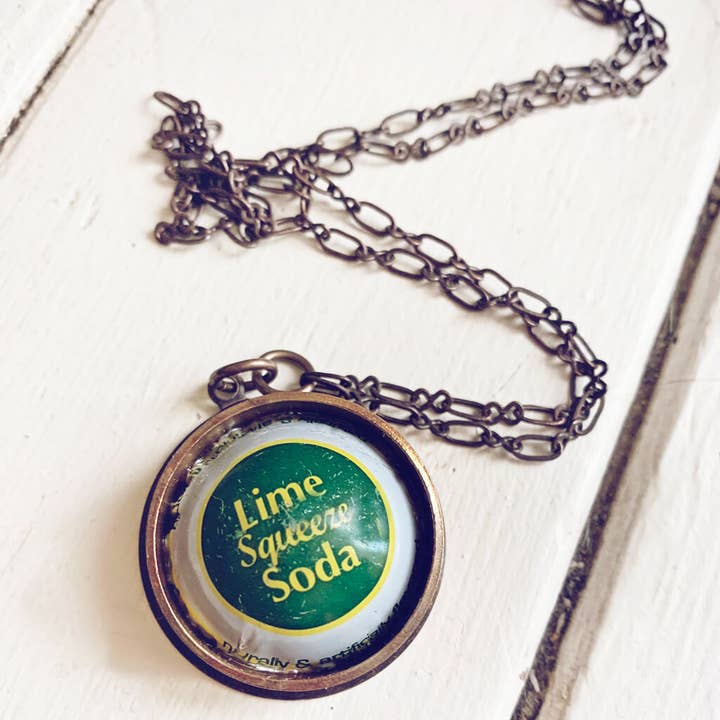 Peacock & Lime - Wholesale Pendant/Charm Necklace - retro soda pop // vintage bottle cap and copper pipe pendant3