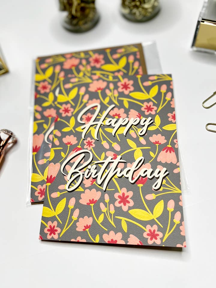 Happy Birthday Card, blank inside greeting card for wholesale by Katherine Designs & Co.