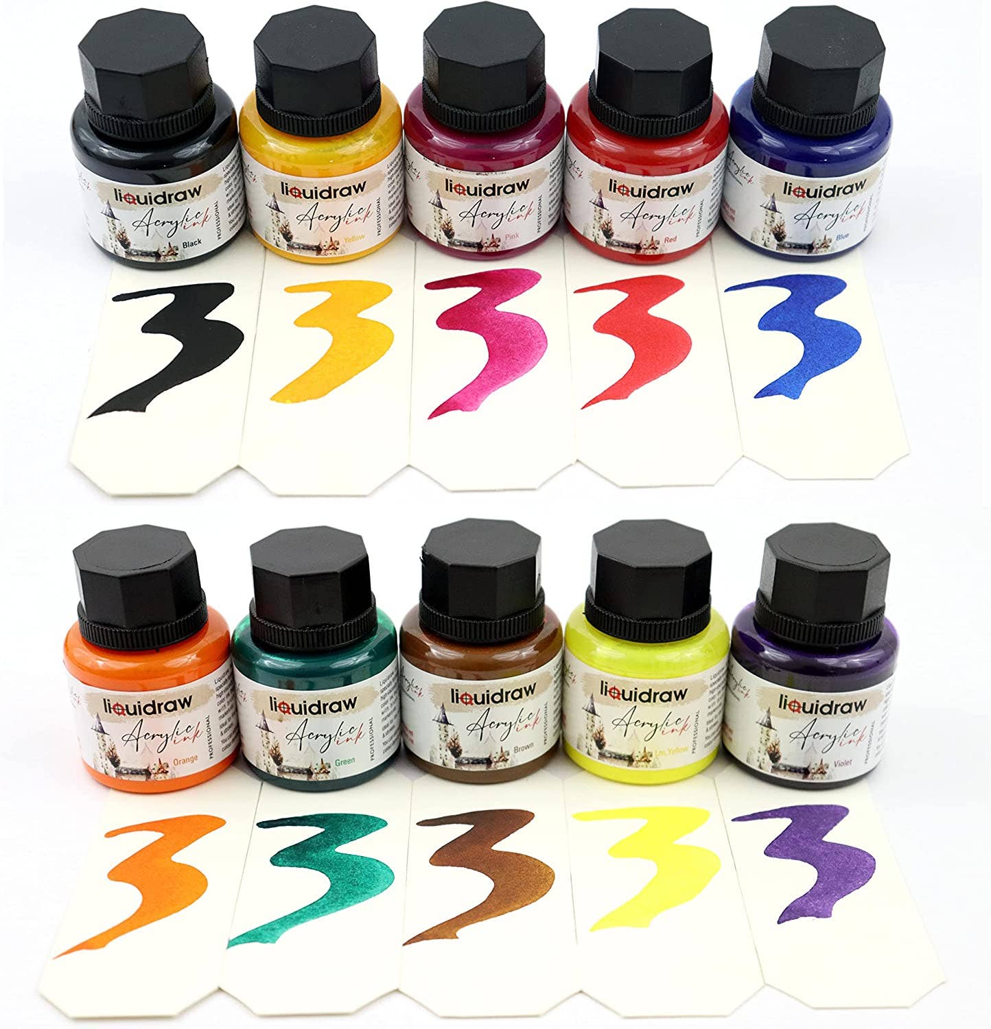 Liquidraw – wholesale Paint set – Liquidraw Acrylic Inks For Artists Set Of 10 Ink Set 35ml Professional For Painting, Drawing, Paints, Art, Brushes1