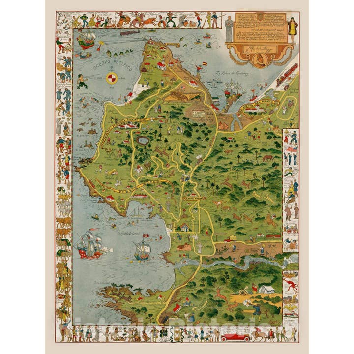 Historic 1926 Monterey Peninsula Map By Jo Mora for wholesale by Historic Pictoric