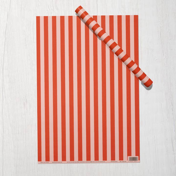 Bird & Co Studio - Wholesale Flat Wrap - Candy Stripe | Modern-Retro Recycled Gift Wrap Paper