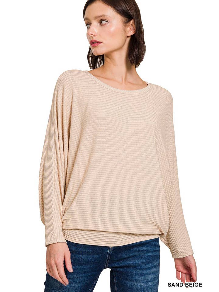 Vanilla Monkey - Wholesale Knit Sweater - Women's - Ribbed Batwing Long Sleeve Boat Neck Sweater11