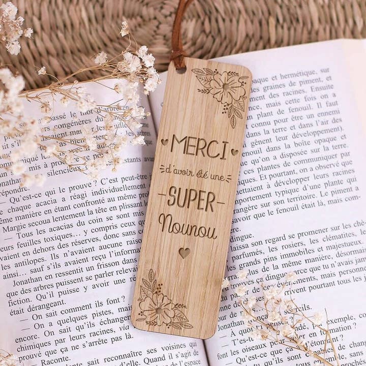 Bamboo bookmark - Merci Nounou for wholesale by Ourson Câlin