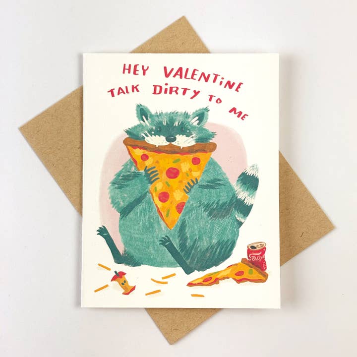 Talk Dirty To Me Raccoon Valentine's Day Card for wholesale by Kendra Lee Miller Art