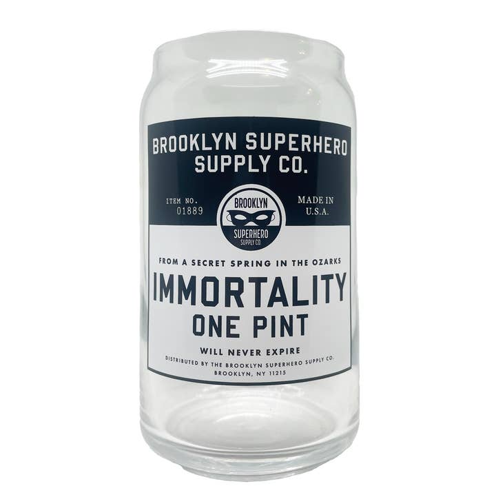 Immortality Superpower Pint Glass for wholesale by Brooklyn Superhero Supply Co.