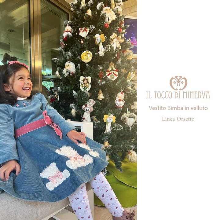 Velvet Dress for Girls Teddy Bear Line - Handmade for wholesale by Il Tocco di Minerva