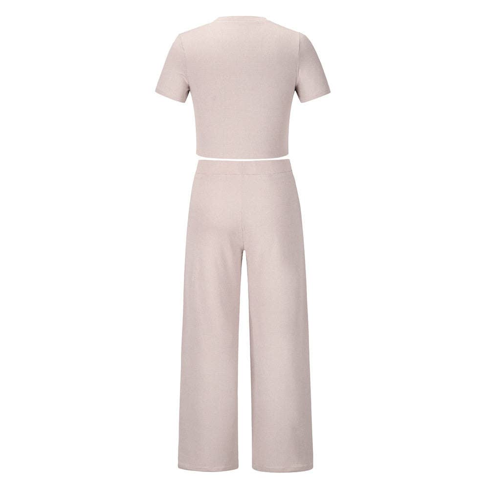 FurDecoration - Wholesale Top & Pant Set (NOT Loungewear) - Women's - Solid Short Sleeve Two-Piece Suit8