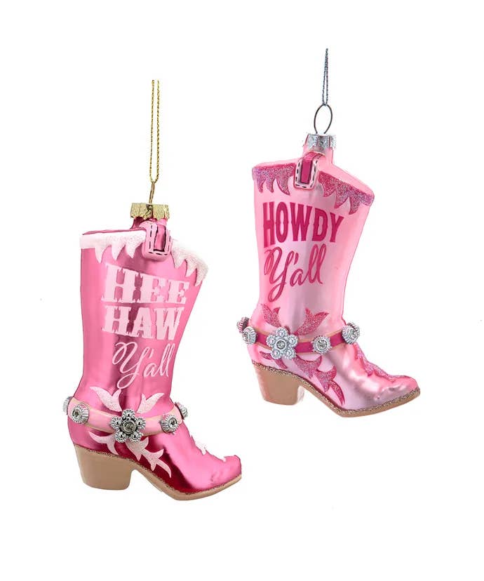 Kurt S. Adler, Inc. - Wholesale Ornament - 5" Glass Pink Cowgirl Boots Ornament 2 Assorted
