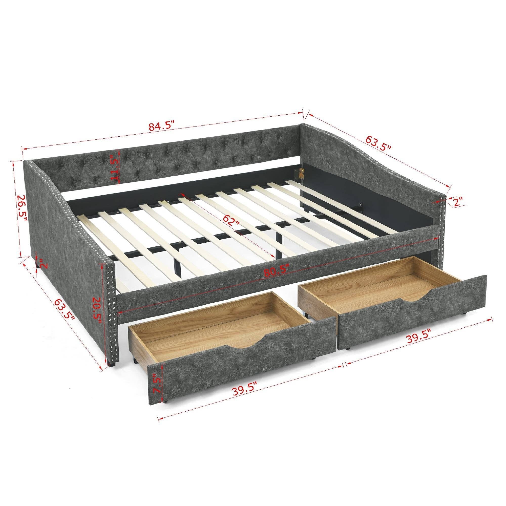 HOMYCASA DESIGN INC - Vente Canapés - Lit de jour capitonné taille Queen avec tiroirs canapé-lit tufté2