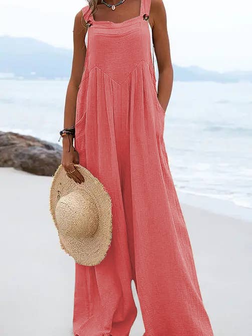 Sweetkama - Venta al por mayor Peto - Mujer - Mono suelto de crepé liso para mujer SKJ16222