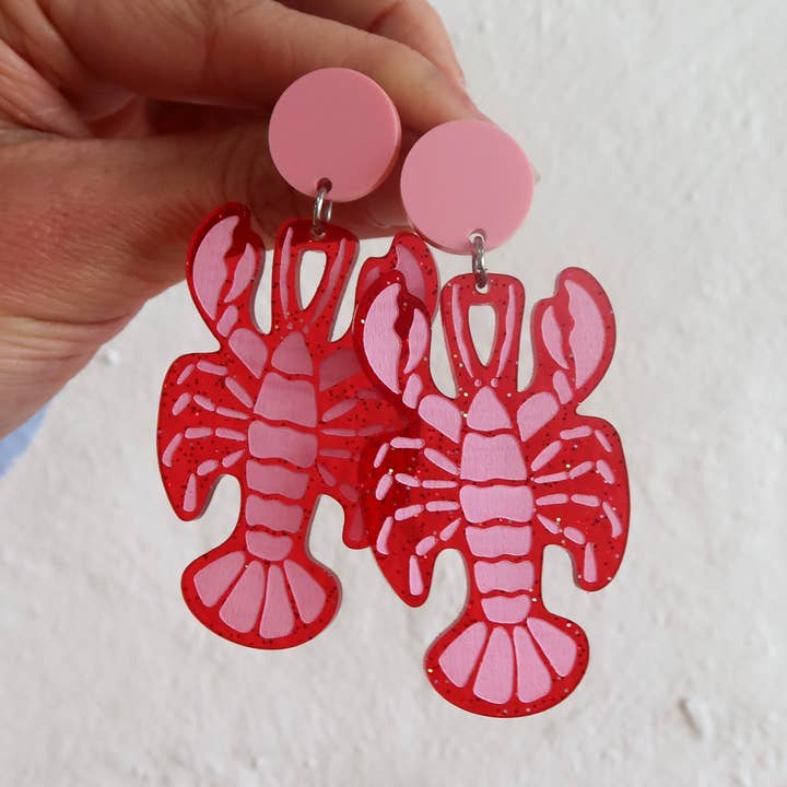 Lobster Red and Pink Dangle Earrings for wholesale by Pink Nade