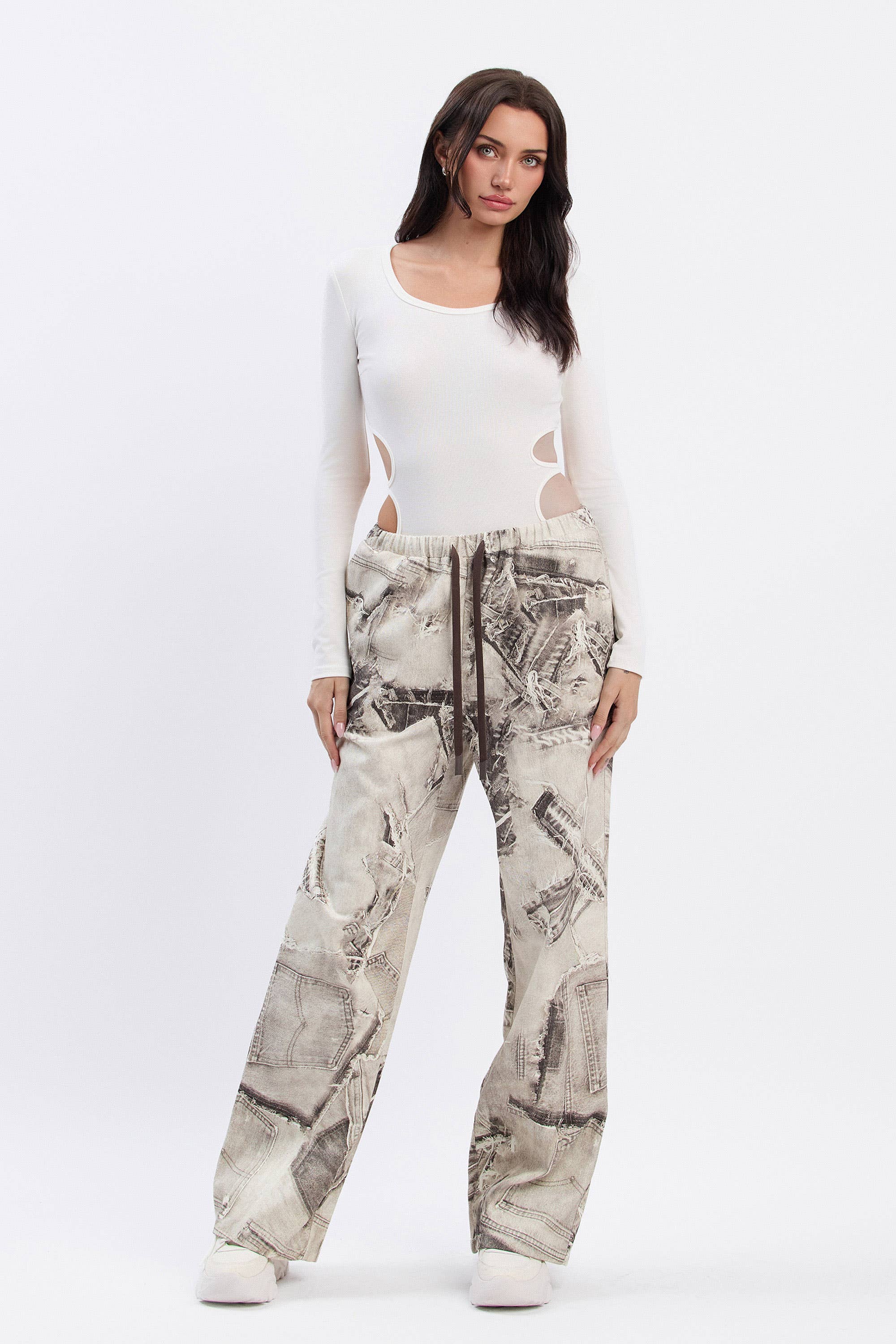 No Vacancy - Wholesale Pants - Women's - Denim print wide legged pants w/ drawstring9