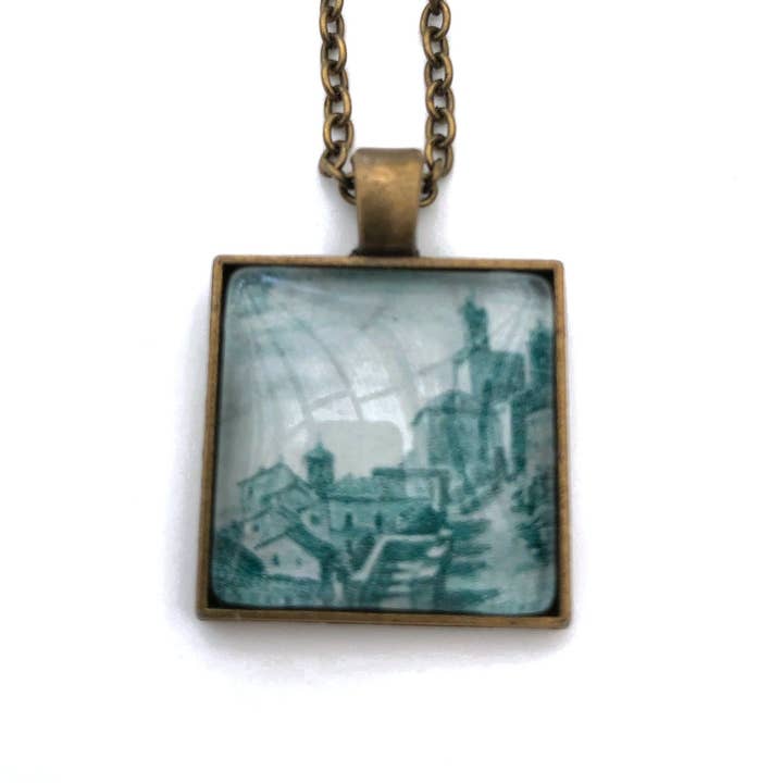 1961 Hospital Street, San Marino Stamp - Postage Stamp Jewelry - Vintage Postage Stamp Necklace - Antique Bronze for wholesale by Postage Stamp Jewelry