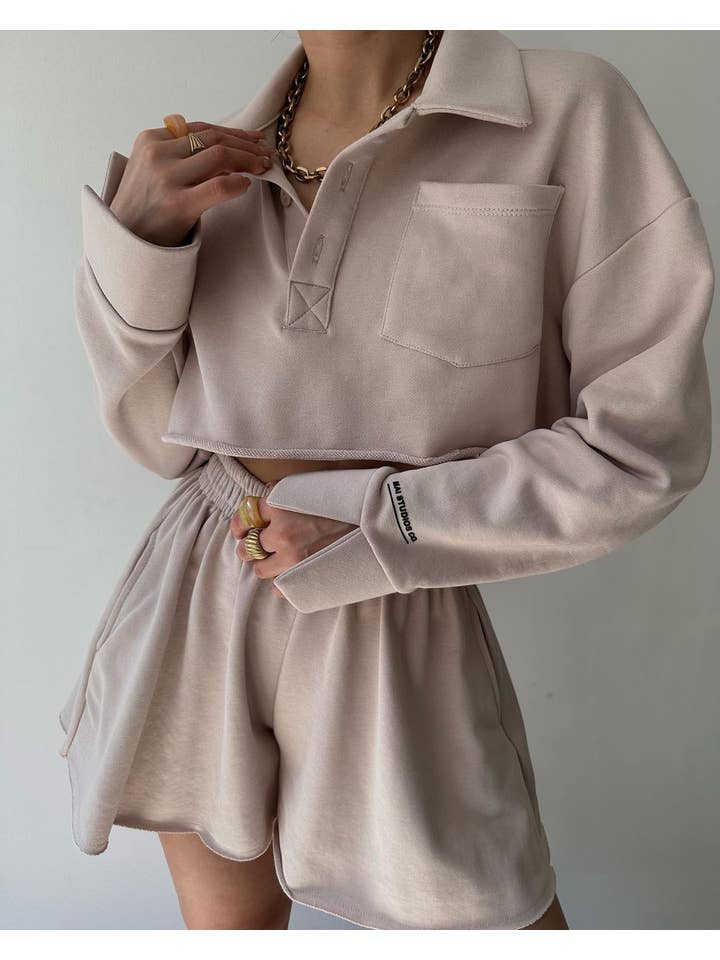 Sweetkama - Wholesale Lounge Set - Women's - Sweetkama Ladies Solid Color Top and Shorts Hoodie Daily Set14