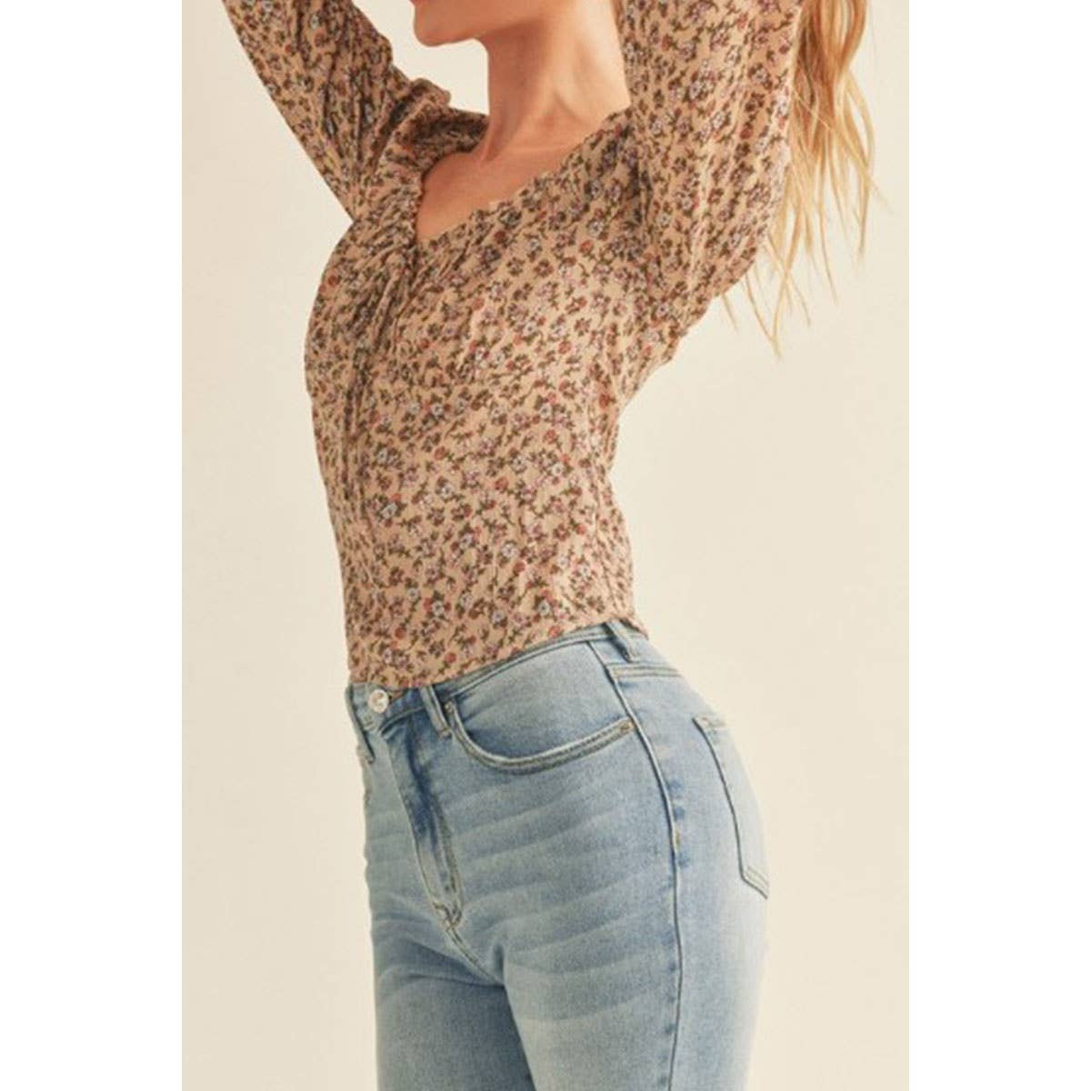 UP CLOTHING - Wholesale Knit Top - Women's - Floral Print Long Sleeve Peasant Woven Top2