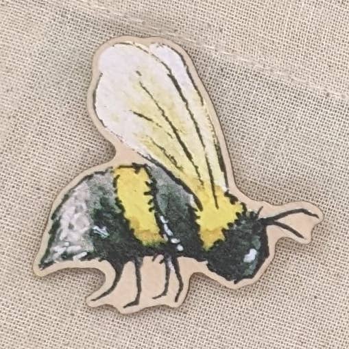 Bee Insect Wooden Pin Badge for wholesale by Hodgepodge
