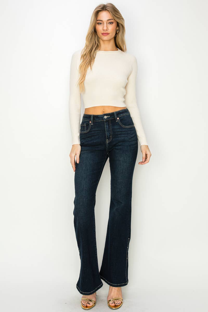DARK STONE HIGH RISE FLARE JEANS for wholesale on Faire4