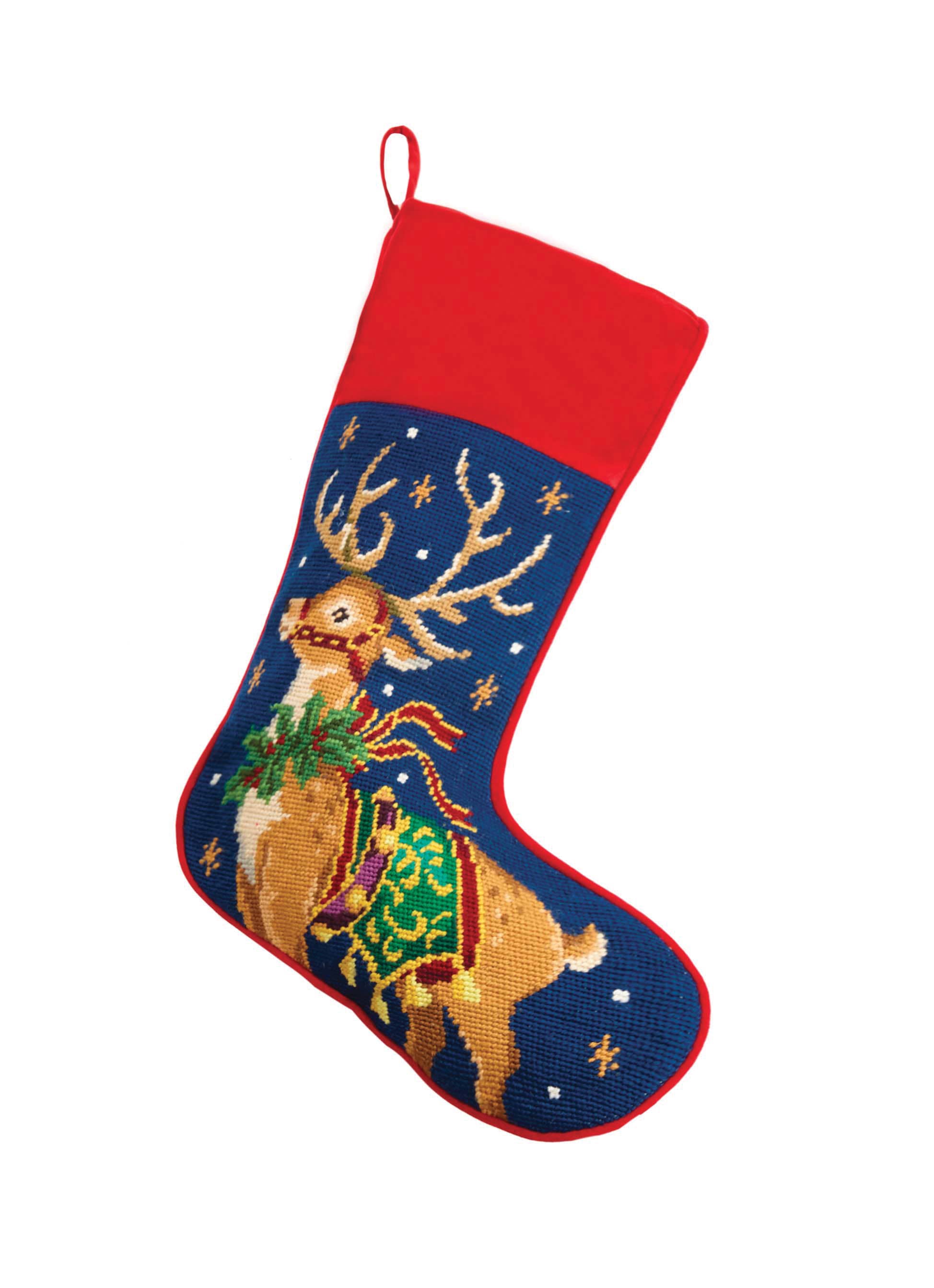 Peking Handicraft - Wholesale Holiday Stocking - Reindeer Needlepoint Stocking0
