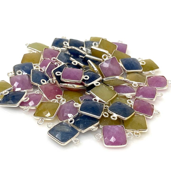 10 unids/15 piezas de conectores de zafiro natural, plata de ley al por mayor, suministros de joyería al por mayor, 18 x 11 mm para venta al por mayor de Akstar Gems