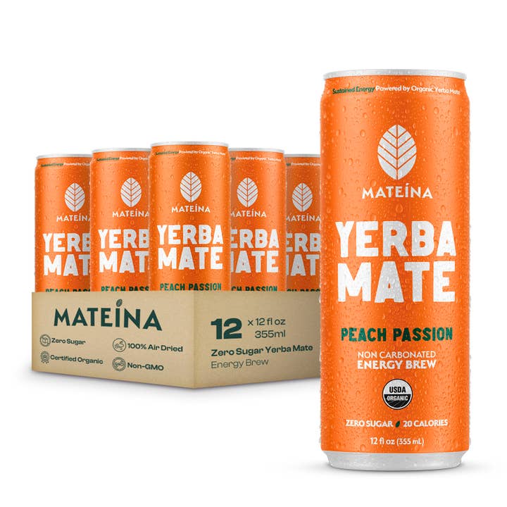 Peach Passion | Mateina Yerba Mate 12 Pack (12oz Cans) for wholesale by Mateina