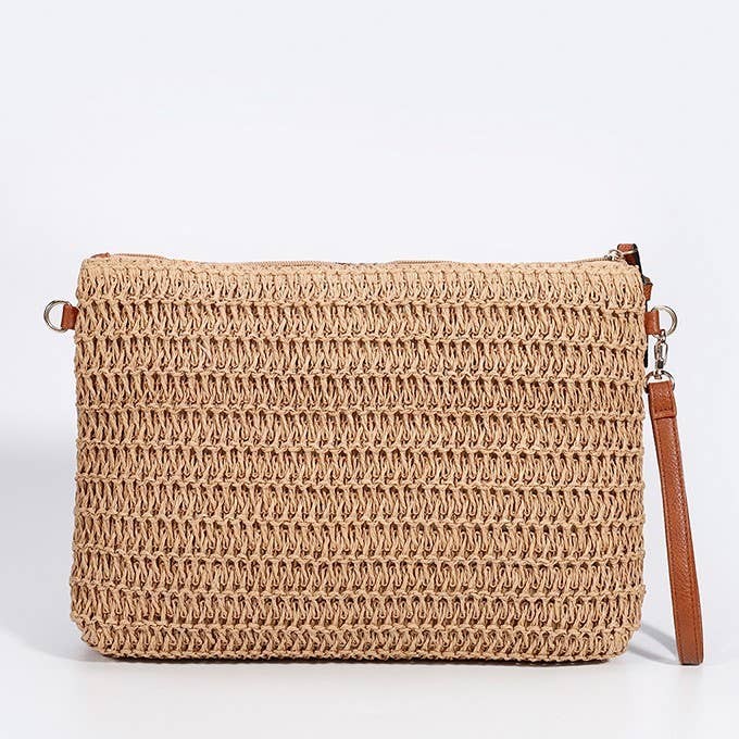 PEACH ACCESSORIES - Wholesale Clutch Bag - Women's - Large Floral Embroidered Straw Clutch Bag A1918