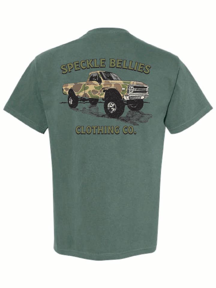 Speckle Bellies Clothing Company – Großhandel T-Shirt mit Siebdruck – Unisex – Camo-Truck2