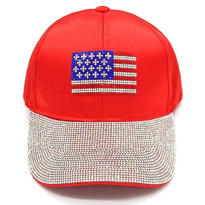 American Flag Rhinestone Shiny Satin Cap for wholesale by Diacly