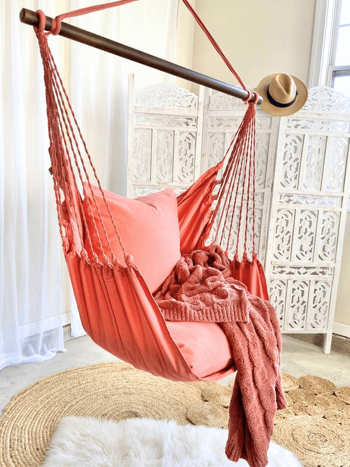 Coral Pink Hammock Hanging Chair Swing + 2 Pillow Cover Set for wholesale by Limbo Imports Hammocks