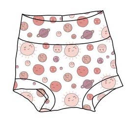Bummies espaciais brancos e rosa, Space Bummy, Shorts espaciais por atacado de Remi Rae’s LLC