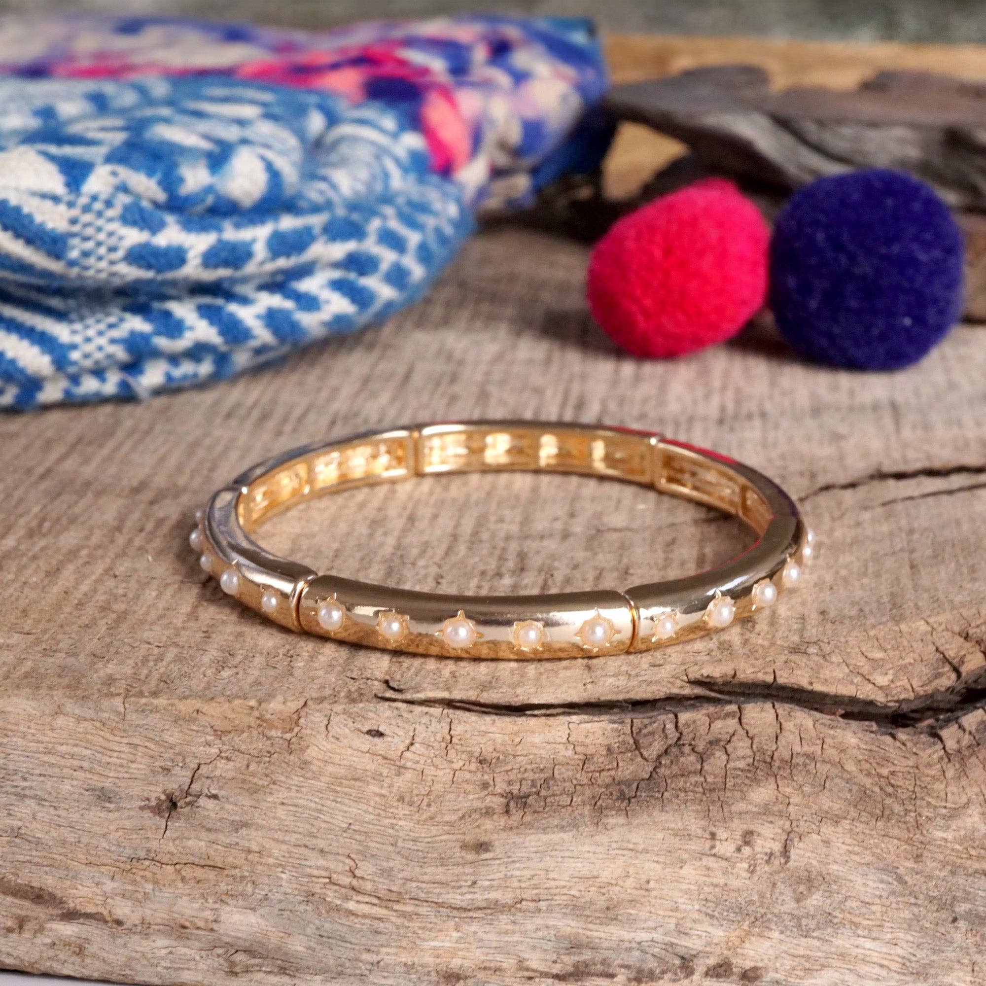 PennyLine inc - Wholesale Bangle Bracelet - Gold-Tone Eternity Stretch Bangle – Pearls, Turquoise, or Crystals8