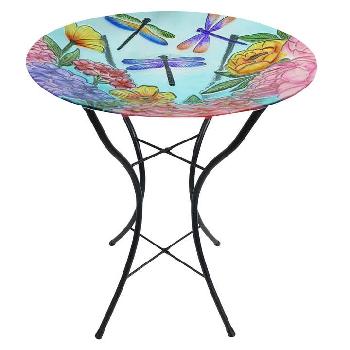 Dragonflies Glass Birdbath for wholesale by Briarwood Lane