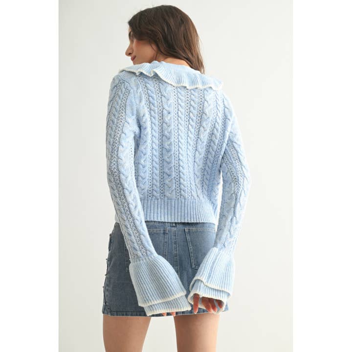 Camellia - Wholesale Cardigan - Women's - STYLIESH BLUE RUFFLED CARDIGAN7
