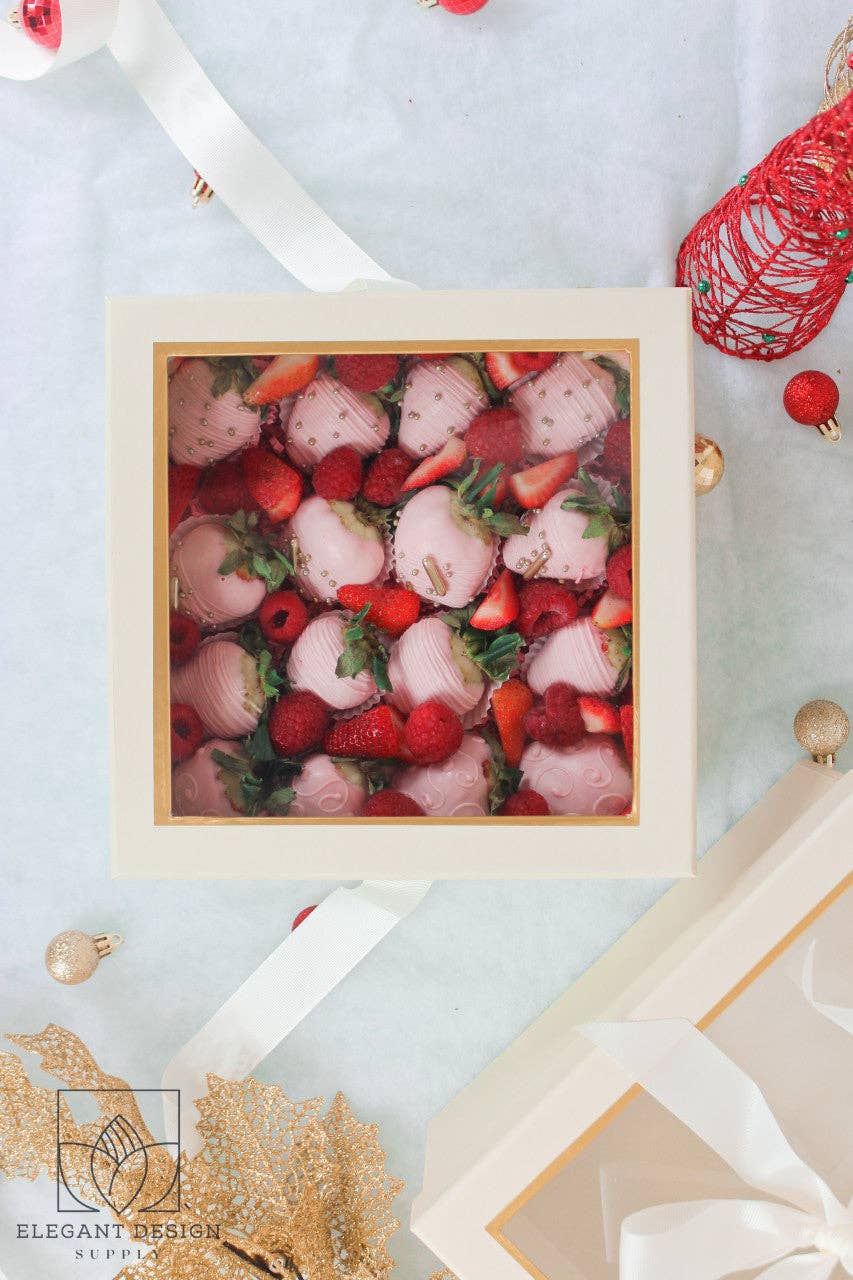 Elegant Design Supply – Caixa de presente por atacado – Caixa de Presente Quadrada com Tampa Transparente e Fita - Várias Cores - Para Arranjos de Flores/ Presentes / Morangos com Chocolate de Luxo3