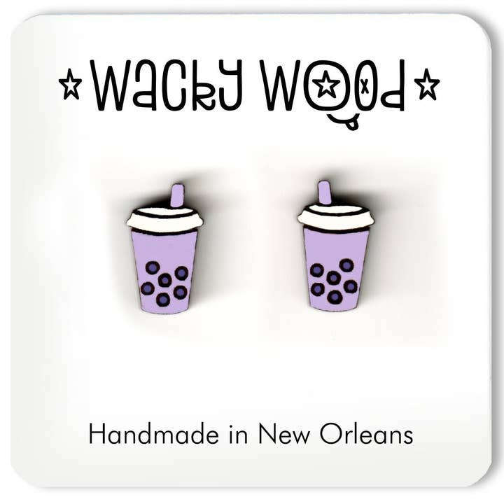 Boba Earrings, Wood Earrings, Food Earrings, Stud Earrings for wholesale by Wacky Wood