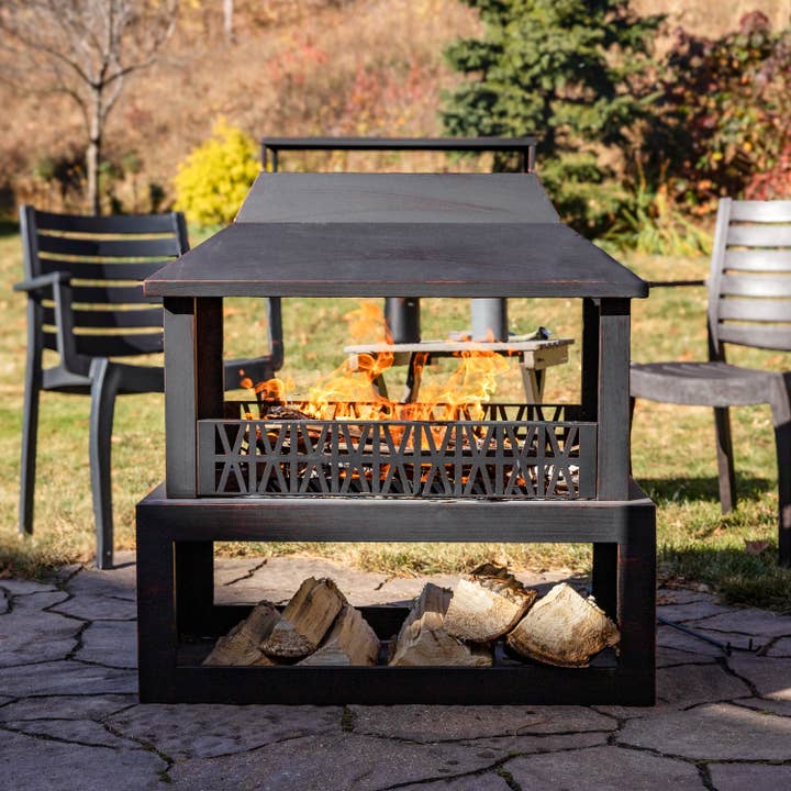 Sunnydaze Decor - Wholesale Fire Pit - 32 in Steel Outdoor Fireplace with Log Storage - Bronze4