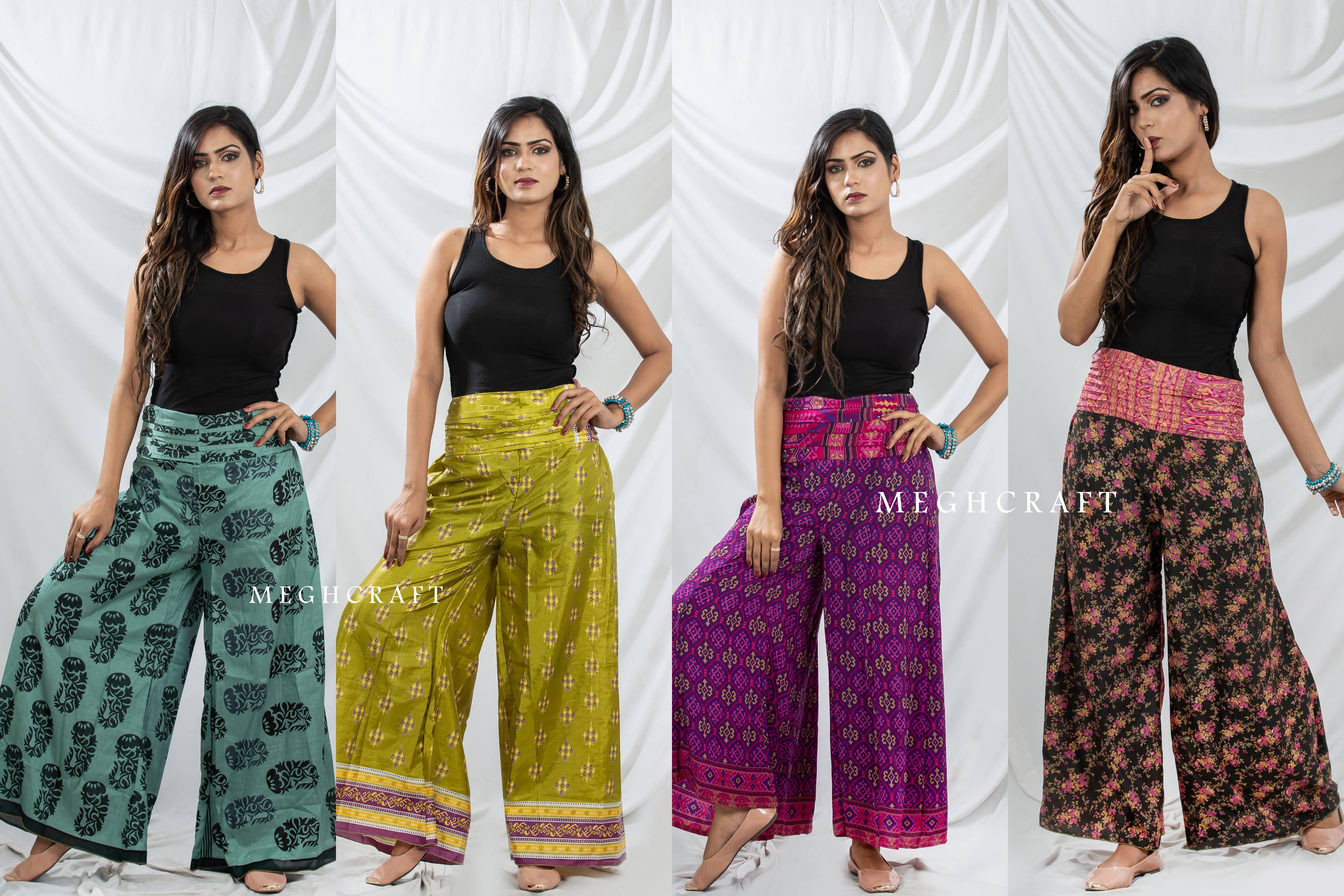 Meghcraft - Wholesale Pants - Women's - Silk Vintage Upcycled Silk Trouser-Wide Leg Pants-Palazzo18