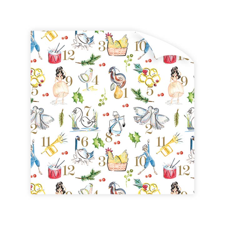 Dogwood Hill - Wholesale Flat Wrap - Twelve Days of Christmas Wrapping Paper Sheet