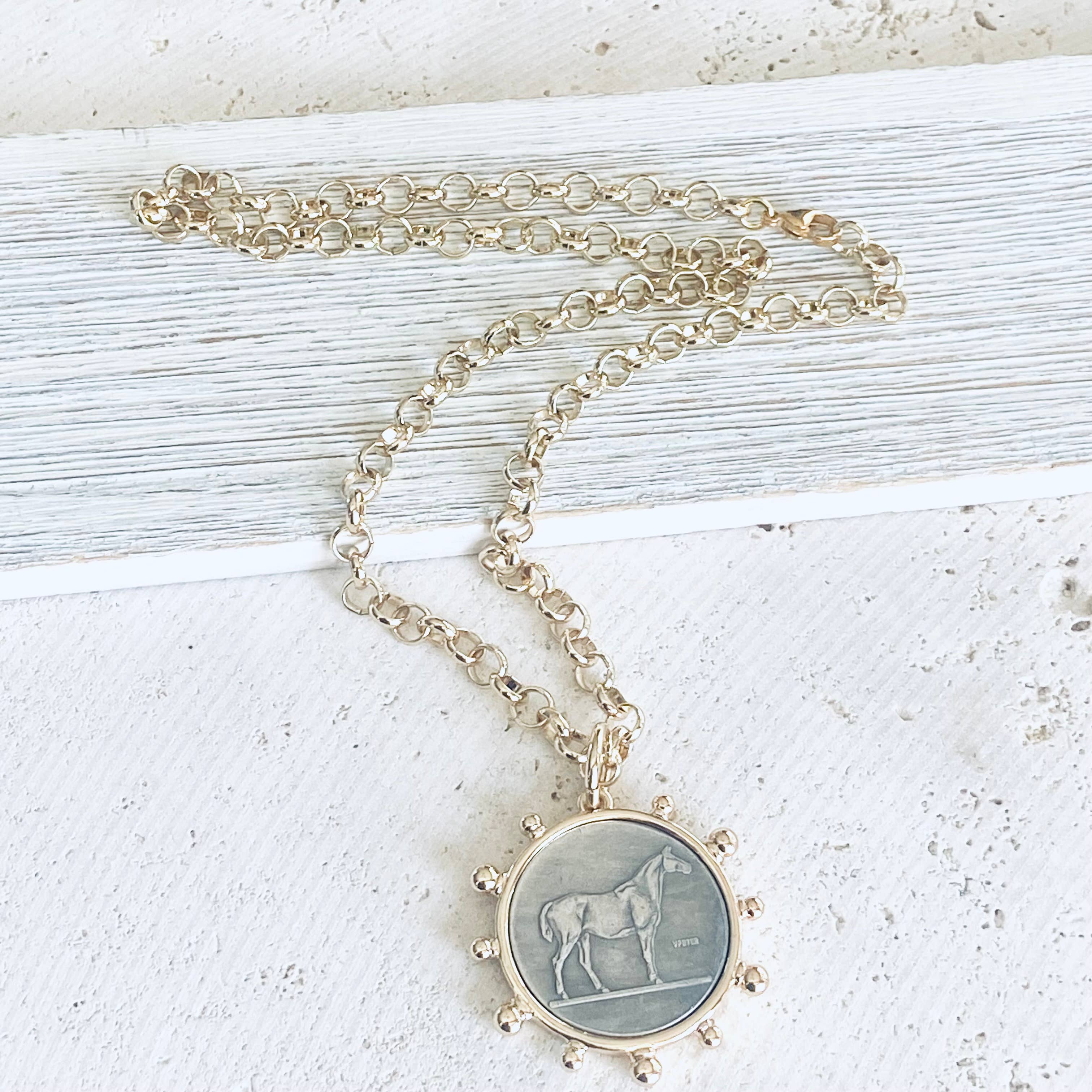 VB&CO Designs Handmade Jewelry - Wholesale Pendant/Charm Necklace - Horse coin necklace western equestrian jewelry derby7